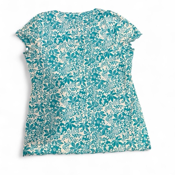 Liz Claiborne Blue Floral Short Sleeve Top- Size M. EUC - Picture 2 of 5